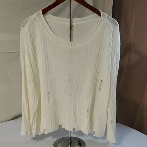 POL Like New Oversized Distressed Soft Knit Cream Sweater Sz Small Fits To XL